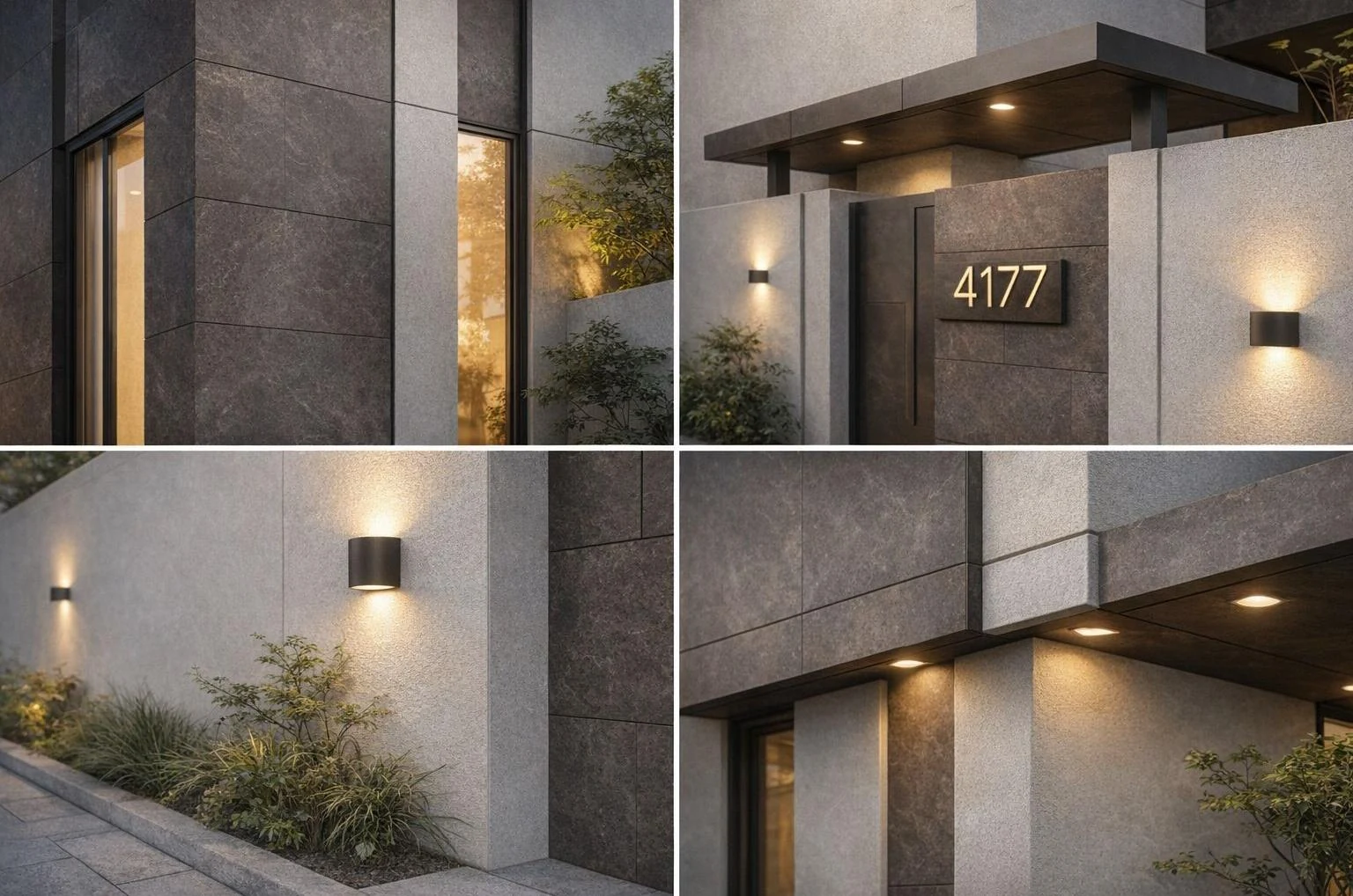 Design studies of facade joints, the entrance canopy and landscape lighting.